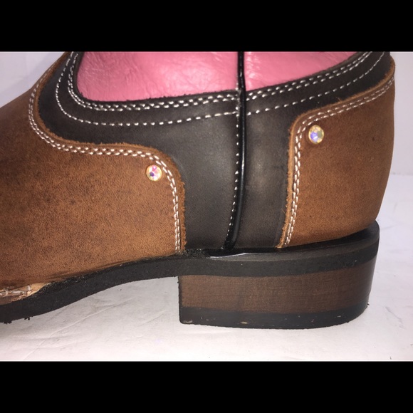 Women’s Cowgirl Rodeo Leather Boots Tan & Pink Color Bota dama Vaquera Rosa 950 - Picture 6 of 7